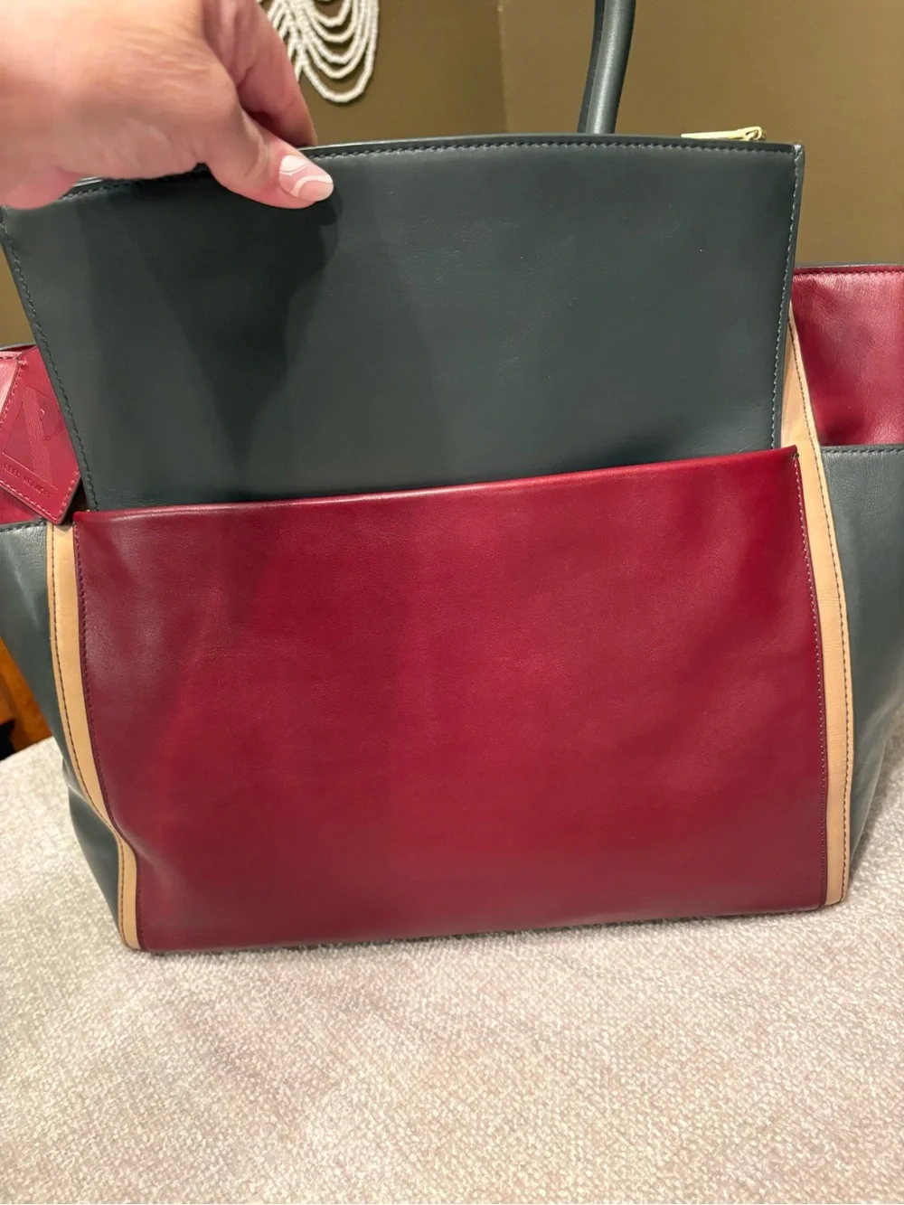 Reed Krakoff Colorblock Leather Tote Bag in Burgundy, Beige & Gray